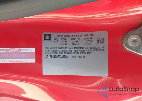 2015 Chevrolet Camaro 1Lt z USA, uszkodzony, nr VIN 2G1FD1E35F9286829